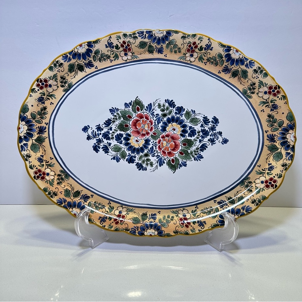 Pottery Barn Floral‎ Charleston Serving Platter Yellow White Colorful 16.5”